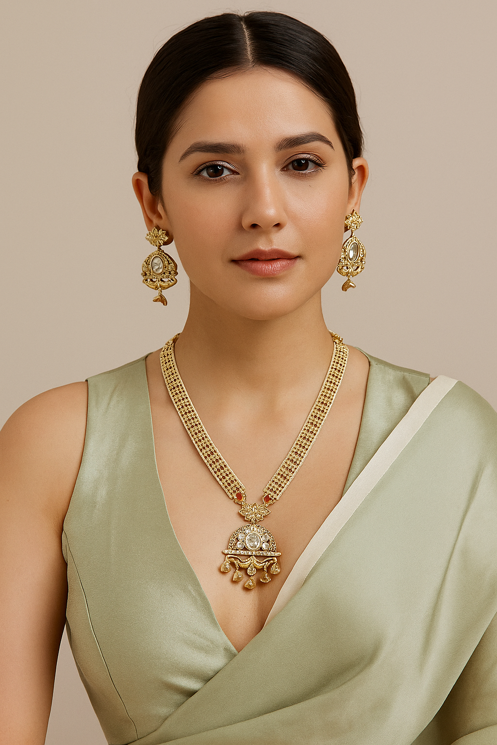 Antique Temple Kundan Necklace with Jhumka Pendant